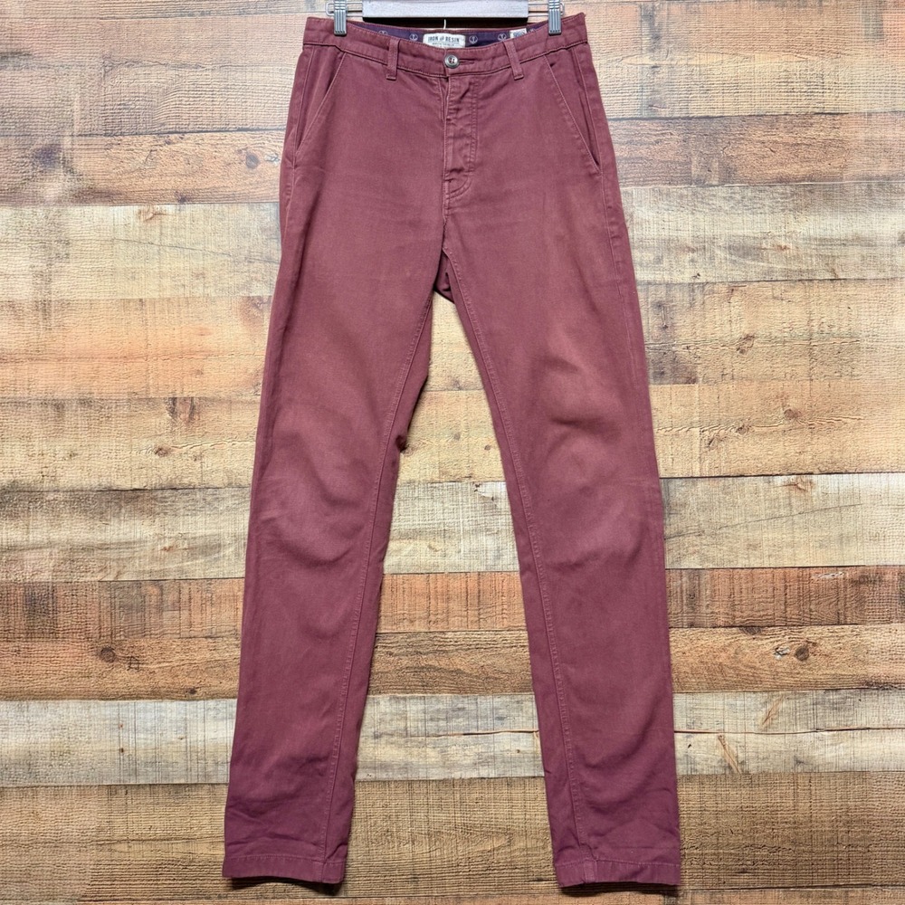 Iron and Resin Mens Union Work Pants Burgundy Maroon Button Fly Size 30x34